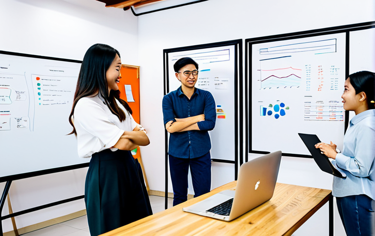 **

"A vibrant, modern co-working space in Ho Chi Minh City. A diverse group of young professionals are collaborating on laptops, discussing content strategy. One woman, wearing a stylish áo dài, is presenting data on a whiteboard. Focus on teamwork and creativity. safe for work, appropriate content, fully clothed, professional, well-formed hands, perfect anatomy, natural proportions, high quality, bright lighting."

**