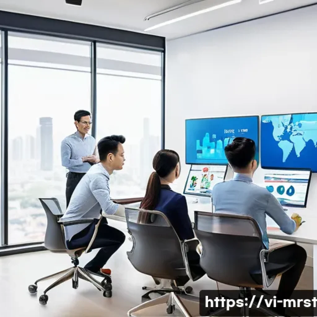 콘텐츠 마케팅 실패 사례 분석 - A modern Vietnamese marketing team in a bright, sleek office space, collaborating intensely around a...